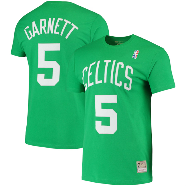 Men's Boston Celtics #5 Kevin Garnett Green Name & Number T-Shirt Men's Boston Celtics #5 Kevin Garnett Green Name & Number T-Shirt